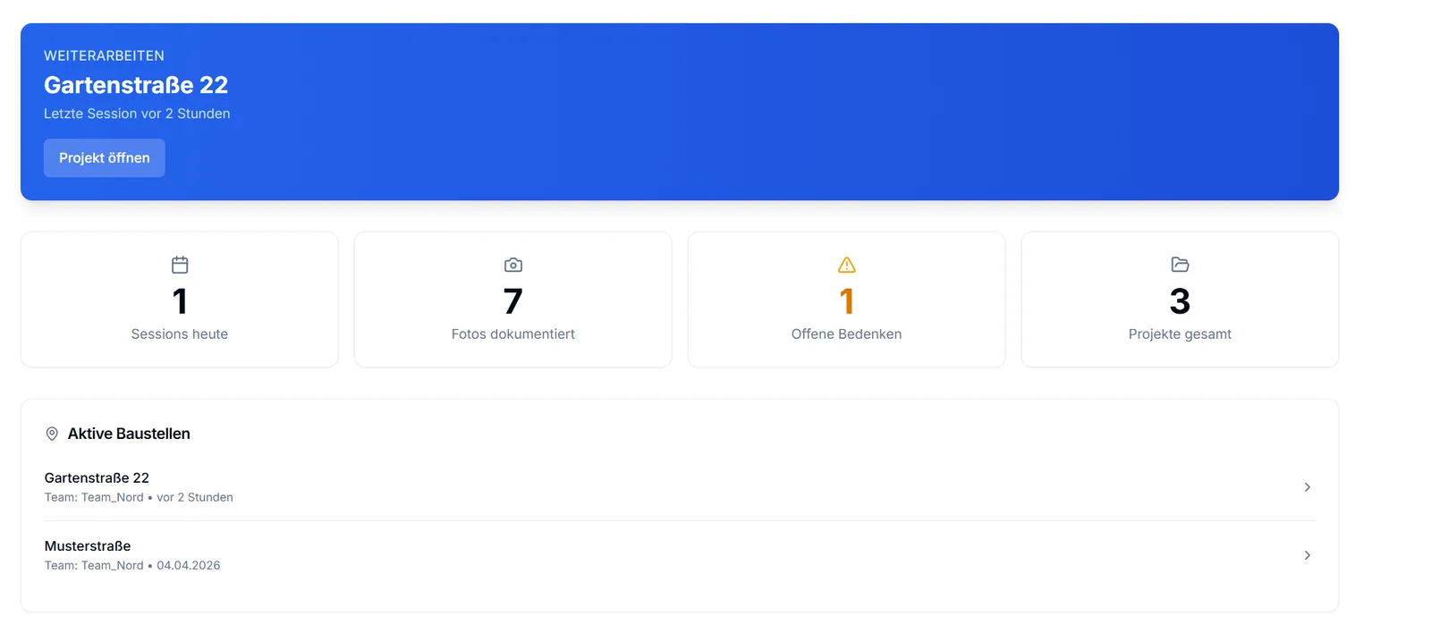 Meister-Dashboard mit Projektübersicht