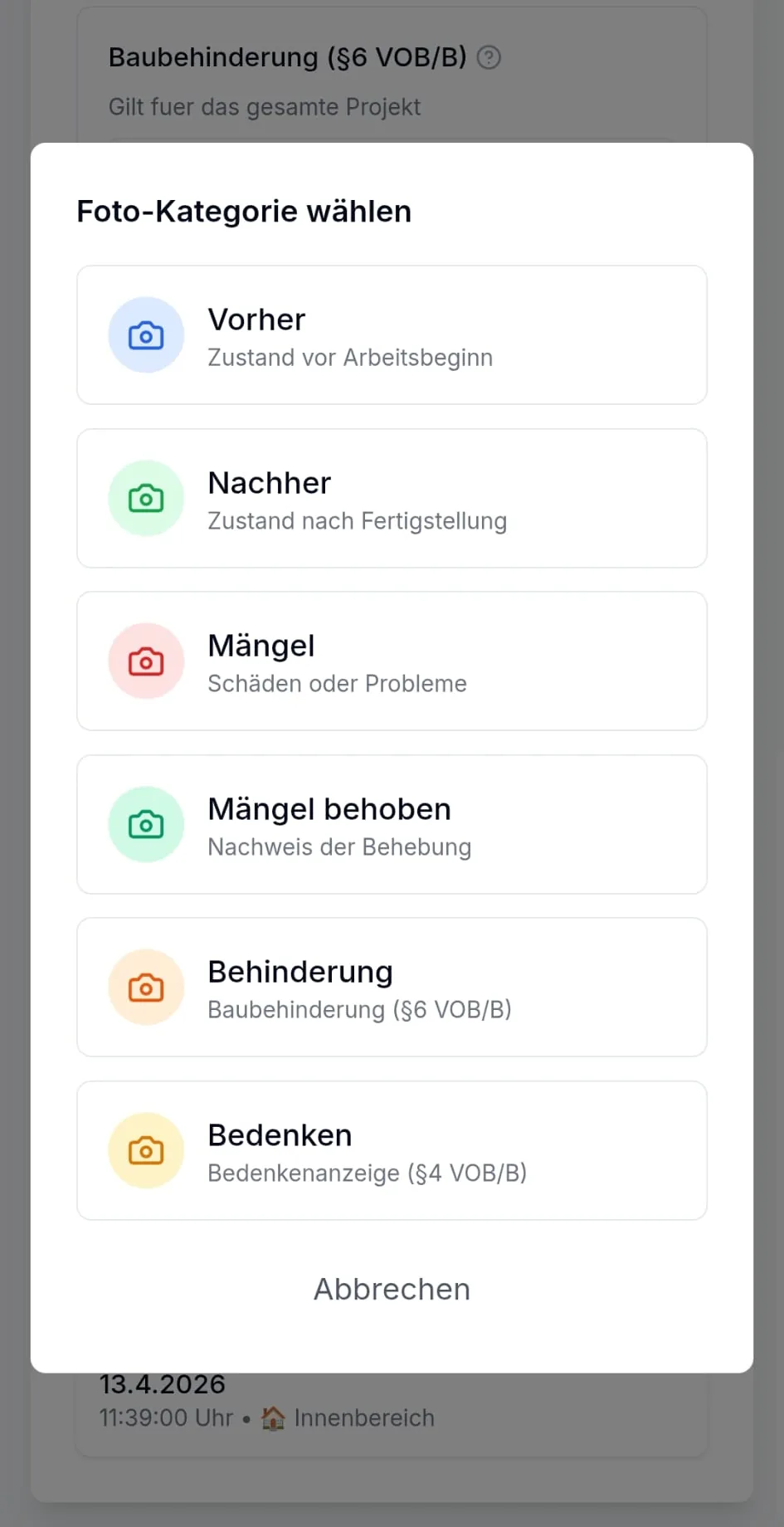 Auswahl der Foto-Kategorie in der mobilen Ansicht